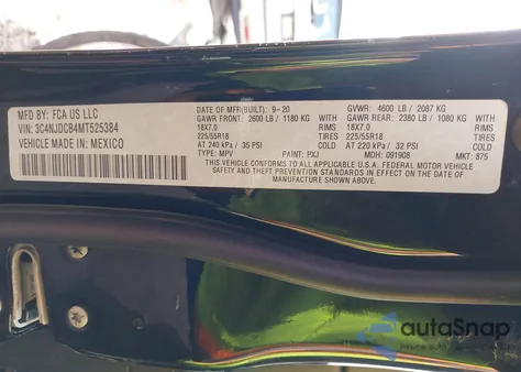 2021 Jeep Compass Limited 4X4 z USA, uszkodzony, nr VIN 3C4NJDCB4MT525384